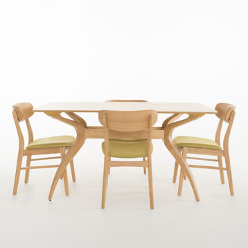 GDF Studio Leona Mid-Century Modern 5 Piece Dining Set, Green Tea