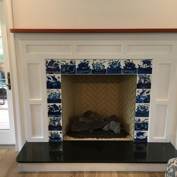Beach House Fireplace, Blue and White Ships