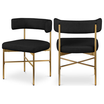 Rivage Durable Linen Textured Fabric Dining Chair, Set of 2, Black, Brushed Gold