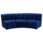 Meridian Furniture - Limitless Velvet Upholstered 3-Piece Modular Sectional, Navy - Invest in your home's comfort with this Limitless sofa. This modular unit offers tons of flexibility in the number of ways that you can put each piece in the Limitless collection together to get the ideal customized look. Upholstered in navy velvet, this beautiful piece is soft and cool to the touch, so you can feel comfortable from every angle. Button and channel tufting add to this unit's upscale look and contemporary charm.
