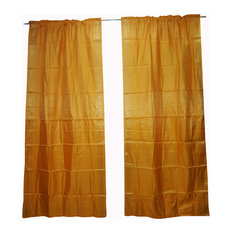 Mogul Interior - 2 Yellow Sari Curtain Drape Rod Pocket Drape Decorative Panel 96x44 - Curtains