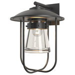 Hubbardton Forge - Erlenmeyer Large Outdoor Sconce, Coastal Black Finish, Clear Glass - Our Erlenmeyer Large Outdoor Sconce is a tribute to nautical lanterns found throughout New England. A sturdy metal cage protects the thick glass flask. Available in your choice of Coastal Outdoor Finishes, this versatile sconce welcomes you with an updated look on a design classic.