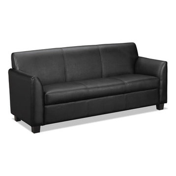 VL870 Series Leather Reception 3-Cushion Sofa, 73"x28 3/4"x32", Black