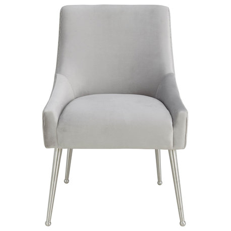 Beatrix Pleated Velvet Side Chair, Light Gray/Silver