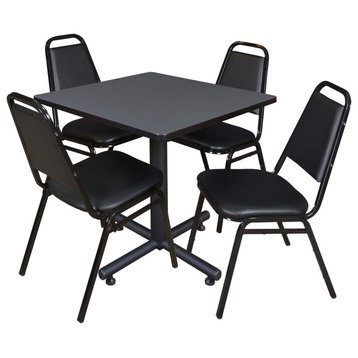 Kobe 30" Square Breakroom Table- Grey & 4 Restaurant Stack Chairs- Black