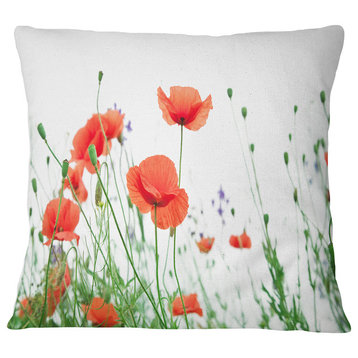 Poppy Flowers on White Background Floral Throw Pillow, 16"x16"