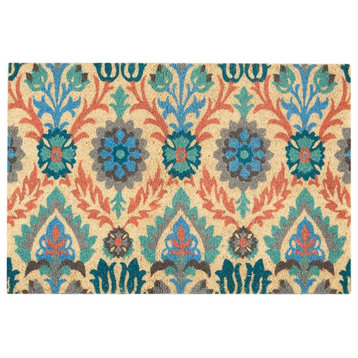 Waverly Wav17 Greetings 24x36" Rectangle Coir Damask Area Rug in Blue