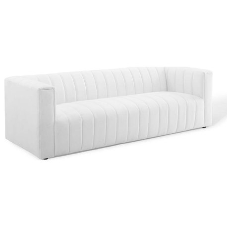 Reflection Channel Tufted Upholstered Fabric Sofa, White