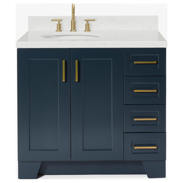 Ariel Taylor 36" Left Offset Single Oval Sink Bathroom Vanity, Midnight Blue
