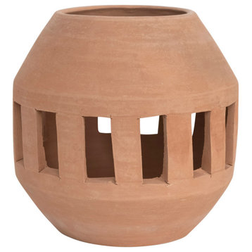 Handmade Terra-cotta Planter/Candle Holder With Cut-Outs