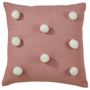 Pom Pom Throw Pillow Cover, 22"x22", Pink