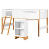 Pemberly Row Scandinavian Wood Twin Loft Bed with Desk in White & Natural