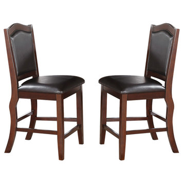 Curved Wood Trim Espresso Faux Leather Counter Chairs, Set of 2