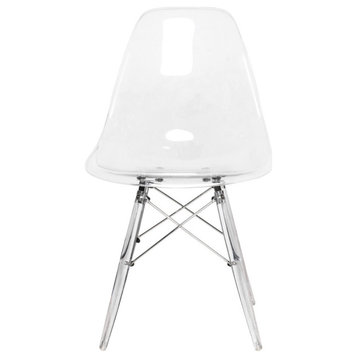 LeisureMod Dover Molded Dining Side Chair With Acrylic Base, Clear