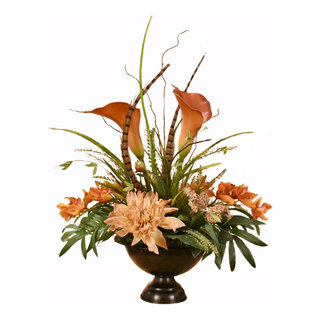 Terra Cotta Calla Lily and Orchid Silk Floral Centerpiece - Traditional ...