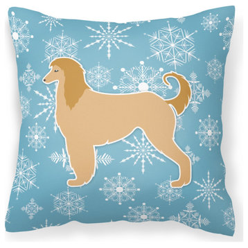 Winter Snowflake Afghan Hound Fabric Decorative Pillow Bb3506Pw1414