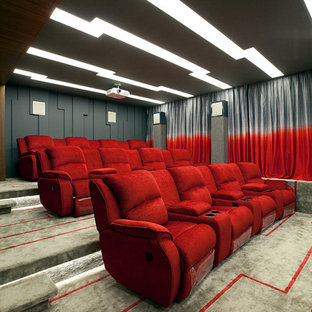 Inspiration pour une salle de cinéma design avec un sol multicolore.