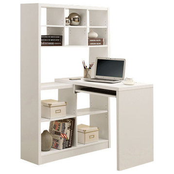 Computer Desk, Bookcase, Corner, L Shape, Work, Laptop, Laminate, White