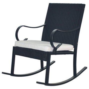 GDF Studio Muriel Outdoor Wicker Rocking Chair With Cushion, Black/White, Single