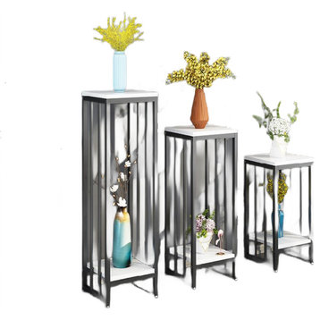 Simple Modern Home Plant Stand for Indoor Porch, Balcony, Black/white, H37.4"