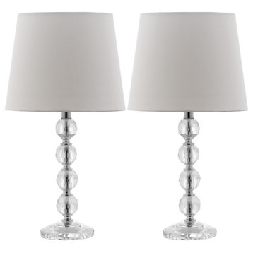 Safavieh Nola Stacked Crystal Ball Lamps, Set of 2, Clear/White Shade