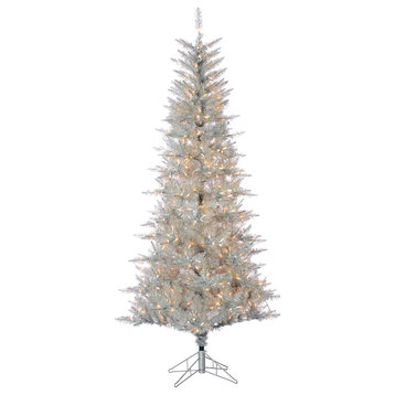 Silver Tuscany Tinsel Tree With 450 Clear Lights, 7.5 Foot