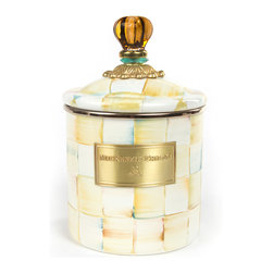 Parchment Check Enamel Canister - Small | MacKenzie-Childs - Bathroom Canisters