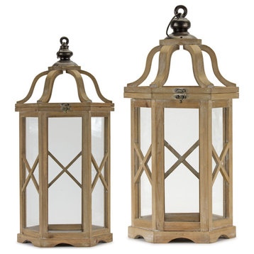 Lantern (Set Of 2) 23.5"H, 31"H Wood/Iron