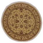 Bareen's Designer Rugs - Ziegler Kafkaz Ashlie Beige/Rust Round Rug, 5'7 x 5'8 - A Persian influenced Turkish hand knotted rug made by skilled artisans capable of creating the most exceptional vegetable dyes and hand-spun New Zealand wool. This gorgeous one of a kind Peshawar Kafkaz handmade rugs is also known as a Chobi Rug. This gorgeous rug is extremely versatile and is famous for its soft pleasing color palette and informal design that works in a myriad of interiors. It has been expertly hand-tied, finished, sun-dried, and can contain up to 1.5 million knots. It takes 4 skilled artisans to hand knot this rug nine to twelve months to complete this piece of art. The invigorating colors and patterns in this rug will give your home an elegant and fresh appearance. While drawing upon the coloring and patterns of antique rugs, contemporary Peshawar pieces incorporate modern design motifs and feature vibrant color tones.Give your room a luxurious look and feel with this beautiful rug with gorgeous color pallet. The intricate design allows this oriental rug to creates a royal ambience in any decor. Hand knotted construction and natural fibers gives this rug soft feel under your feet.