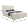 Zara Channel Tufted Velvet Upholstered Bed With Custom Gold Legs, Cream, Queen