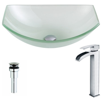 ANZZI Pendant Series Deco-Glass Vessel Sink with Key Faucet, Polished Chrome