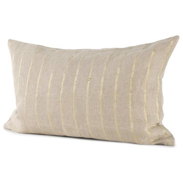 Danika Beige/Gold Fabric Decorative Pillow Cover, 21x13