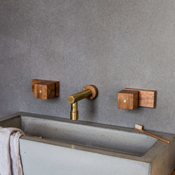 Jo-Hannah Long Brass Spout with Timber Backplate - Bath Products