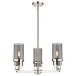 Innovations Lighting - Utopia 3 Light 8" Stem Hung Pendant, Polished Nickel, Plated Smoke Glass - Modern and geometric design elements give the Utopia Collection a striking presence. This gorgeous fixture features a sharply squared off frame, softened by a round glass holder that secures a cylindrical glass shade.