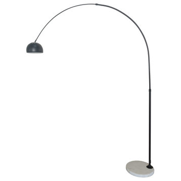 Leisuremod Arco Floor Lamp With White Marble Base and Metal Lamp Shade, Black
