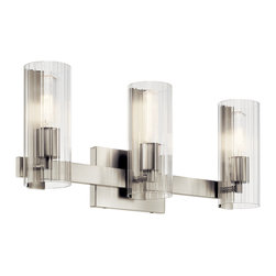 Kichler Lighting, LLC. - Jemsa 22.75" 3 Light Vanity With Clear Fluted Glass, Brushed Nickel - Bathroom Vanity Lighting