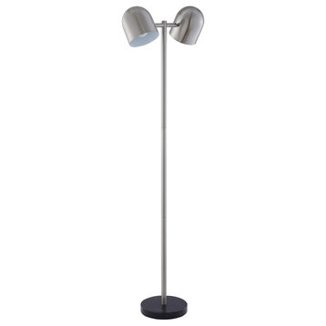 58" Chrome and Black Two Light Floor Lamp With Silver Bell Shade
