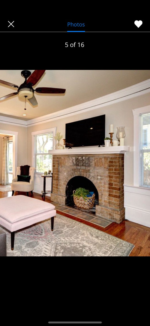 curved fireplace to square herringbone