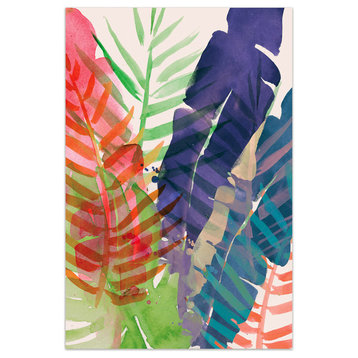 "Electric Palms" Colorful Wall Art Frameless Free Floating Tempered Glass 48x32