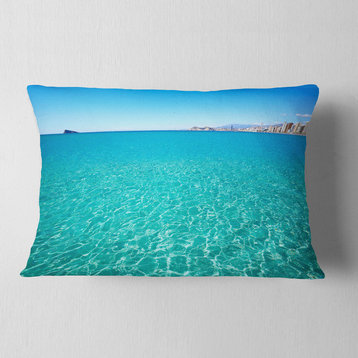 Blue Benidorm Levante Beach Seascape Throw Pillow, 12"x20"