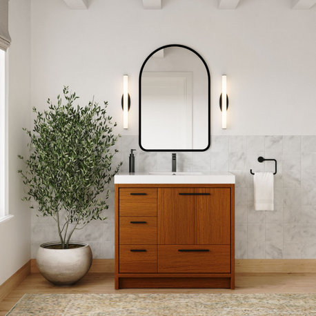 The Walker Bathroom Vanity, Teak, 36", Single Sink, Freestanding