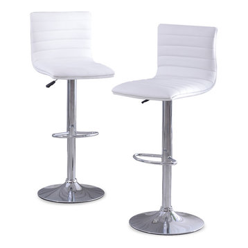 Set of 2 Adjustable Bar Stools Leather Hydraulic Swivel Dining Chair In White