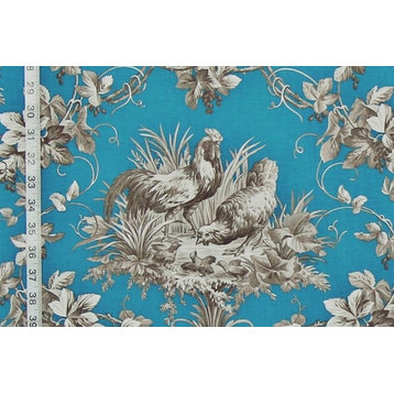 Blue Rooster Toile Fabric French Chicken, Standard Cut