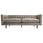 Armen Living - Annabelle 80" Fossil Gray Velvet Sofa with Black Wood Legs - Give a chic and glamorous update to your living space with our Annabelle Fabric Sofa with Black Wood Legs. The clean lines and sophisticated details of the couch lend a modern and elevated edge to any room. A stunning tufting detail upon the back and arms lend a dose of charm and elegance. Elevated upon cylindrical wooden legs to attain a modern and airy profile, the Annabelle brings traditional chesterfield and modern style themes together. The sofa features a sheltering silhouette and generously padded arms to ensure a comfortable stay. Completed with boxy and generously cushioned seats, the sofa invites you to sink in and relax. It remains an ideal piece for anchoring your family room, man cave, den, or formal living space. Allowing you to entertain in style, our sofa offers a plush respite for your family and friends. It is available in a variety of materials and finishes to create the perfect look for your home. The Annabelle Sofa comes in Bluestone or Fossil Gray Velvet, or Gray Fabric with Black Wood Legs.