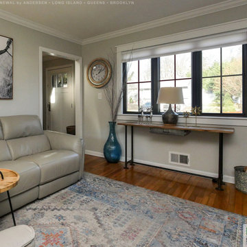 New Black Windows in Fantastic Living Room - Renewal by Andersen Long Island