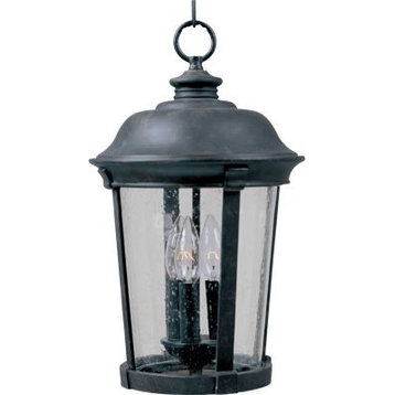 Dover Cast 3-Light Outdoor Hanging Lantern, Bronze With Seedy Glass/Shade