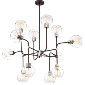 Pierre 12 Light Chandelier, Polished Nickel and Matte Black with Glass