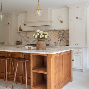 Wooden Marble Kitchen - Alnwick Ivory Porcelain Tiles