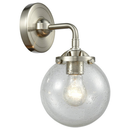 1-Light Beacon 6" Sconce, Brushed Satin Nickel, Glass: Seedy