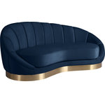 Meridian Furniture - Shelly Velvet Upholstered Chaise, Navy - Unwind and rest when you'rere seated on this Shelly velvet chaise featuring navy velvet upholstery. This lovely piece is just the thing to inject drama into your space whether used on its own or in combination with other items in the Shelly collection. The unique shell shape immediately commands attention, and the brushed gold stainless steel base cements the base in contemporary panache.